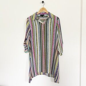 Melissa Paige Boho Multicolor Striped Colorful Tunic Blouse Top Mini Shirt Dress